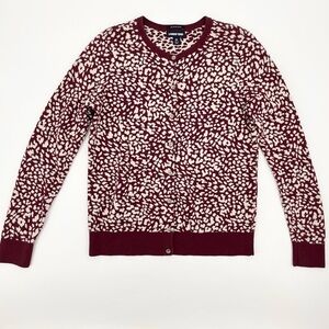 Lands’ End Supima Cotton Leopard Print Buttoned Cardigan Sweater Medium